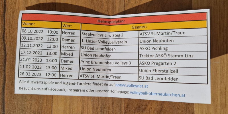 Heimspielplan 2022/23